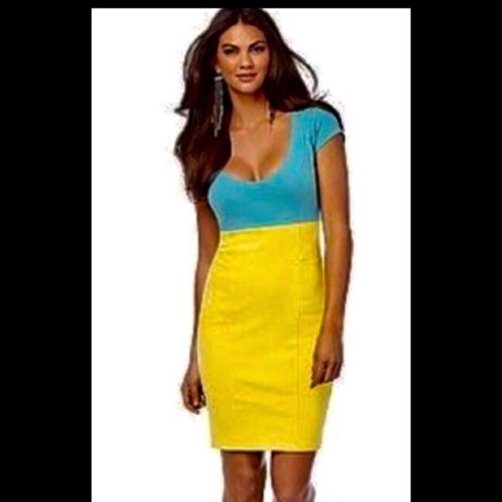 Kardashian Kollection Teal & Sunshine Dress